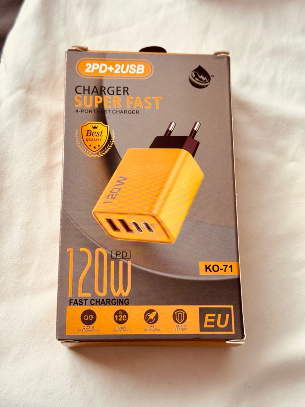 Fast Charging USB C Wall Charger Block Braided Cable 20W PD MultiPort Yellow NIB - Picture 5 of 9